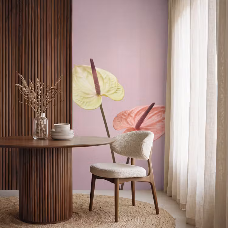 Behang - Bloemen - Anthuriums - Geel - Roze — 4