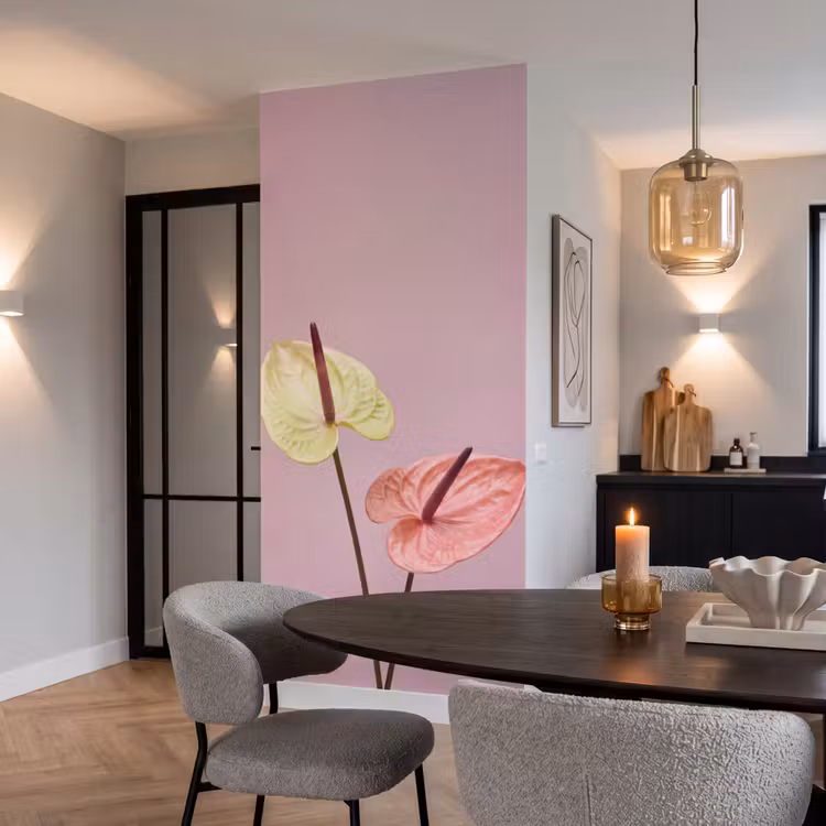 Behang - Bloemen - Anthuriums - Geel - Roze — 5