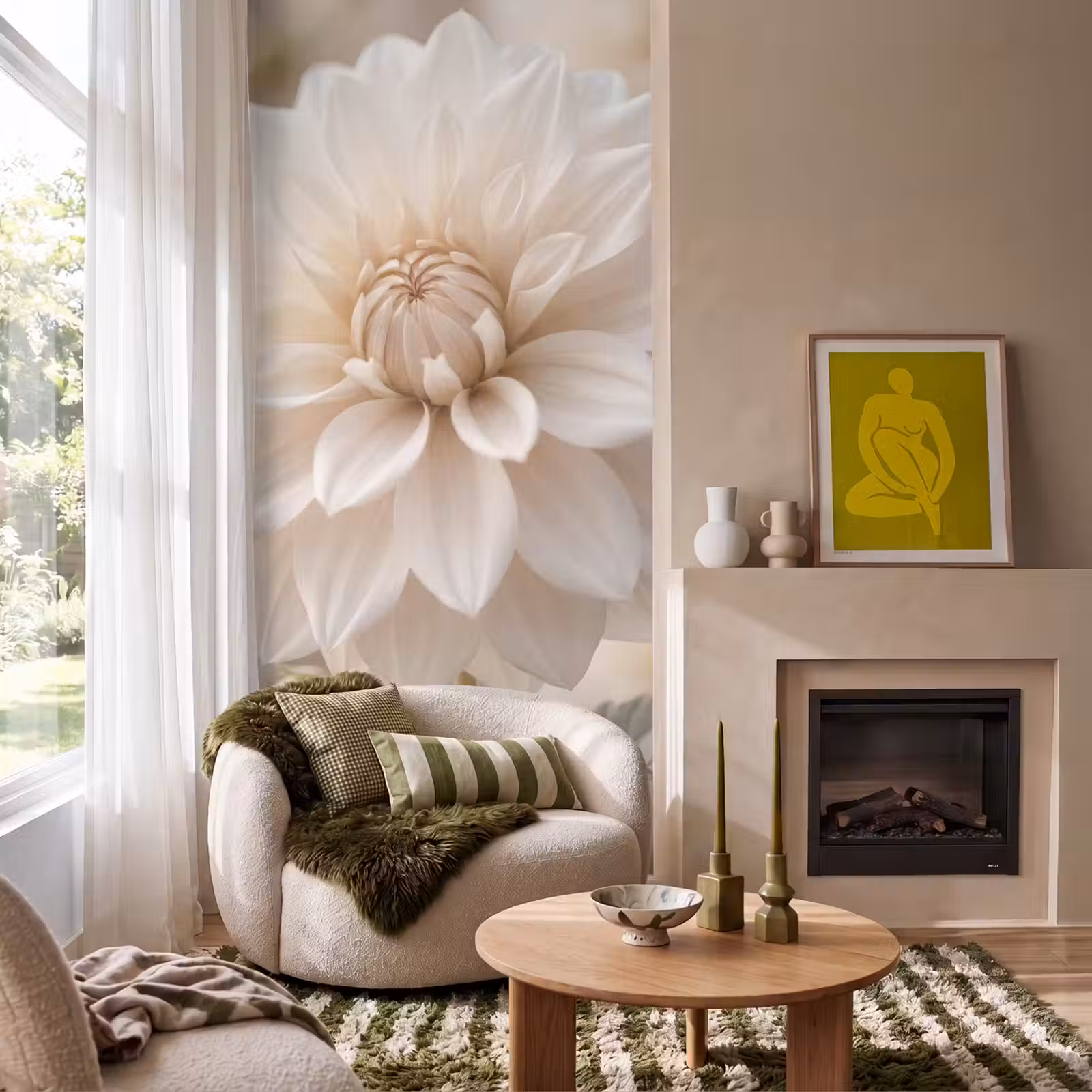 Behang - Bloem - Dahlia - Wit — 1