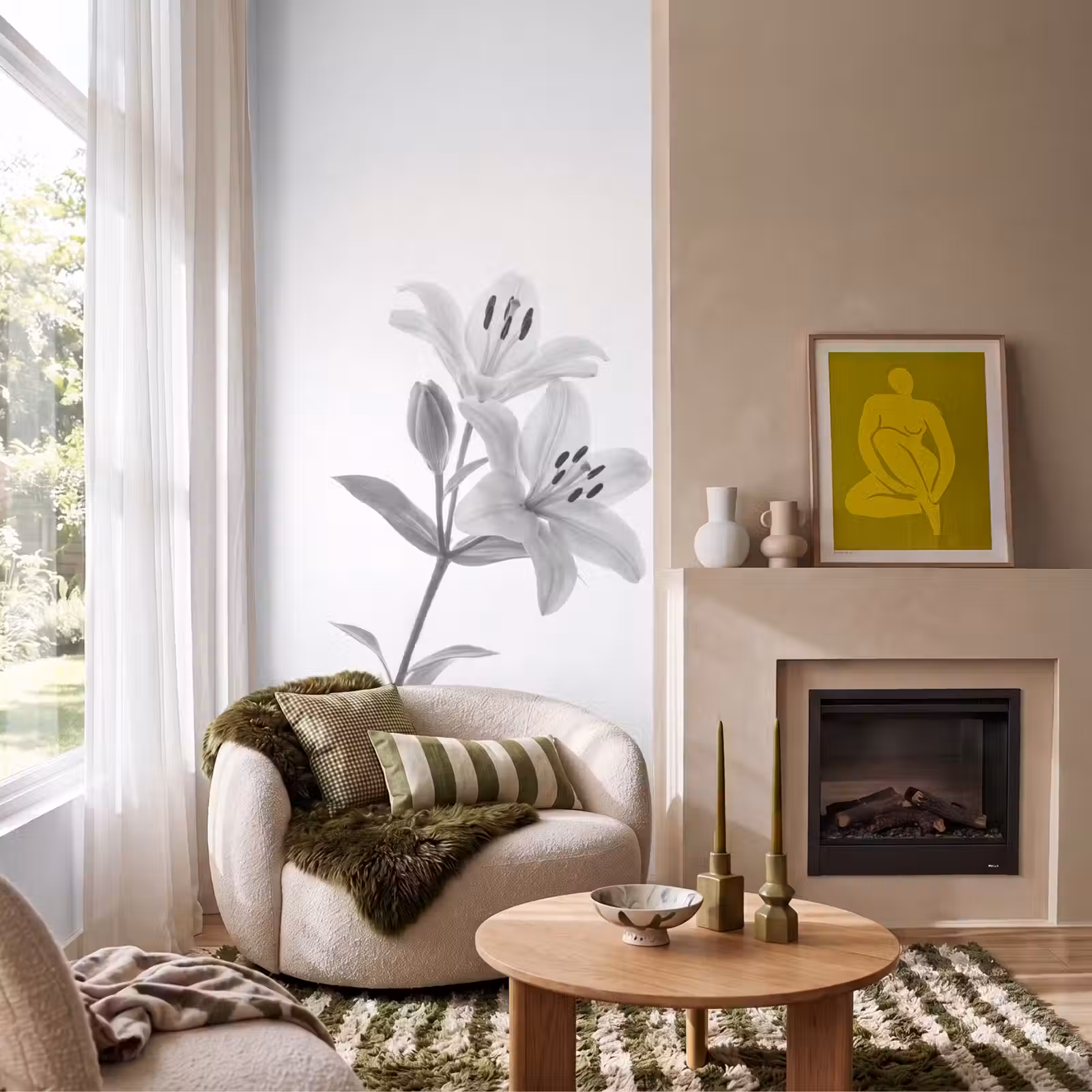 Behang - Lelies - Elegant - Zwart - Wit — 1