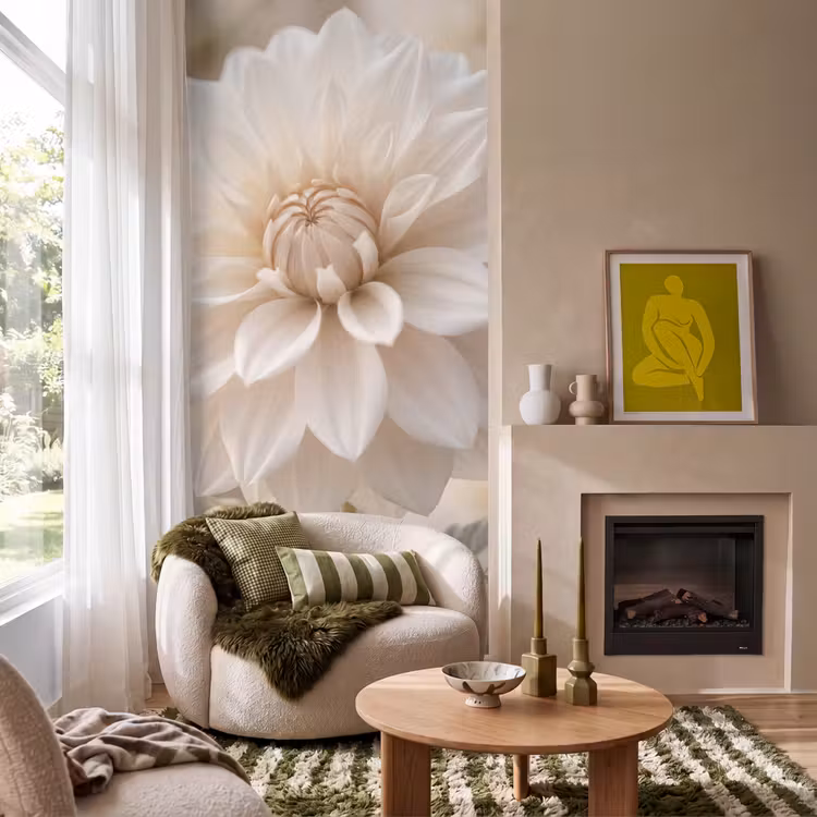 Behang - Bloem - Dahlia - Wit — 1