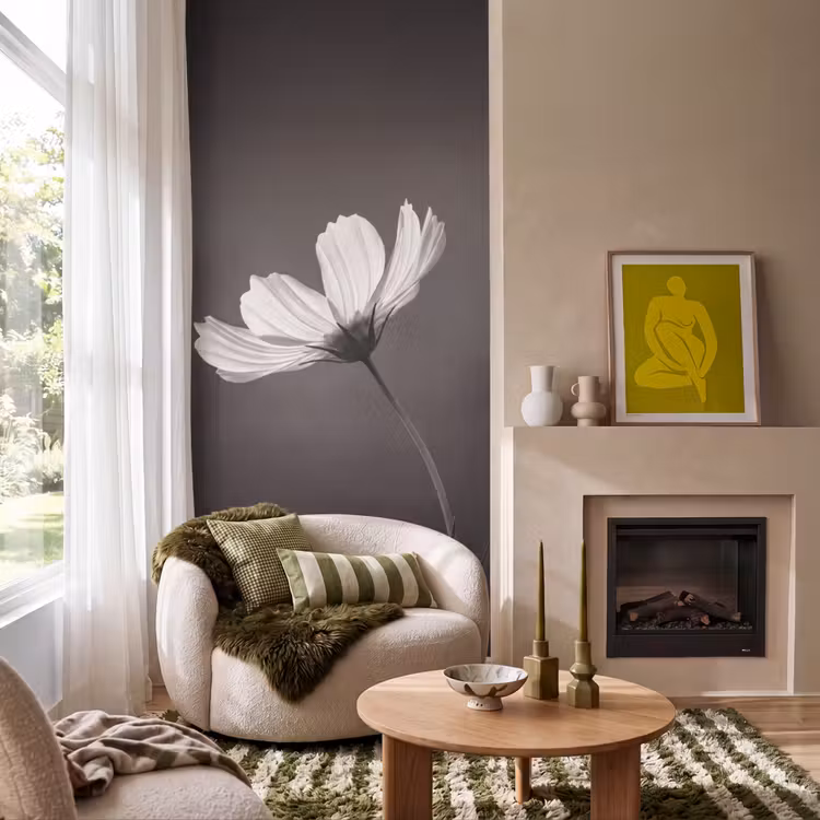 Behang - Bloem - Minimalistisch - Zwart - Wit — 1