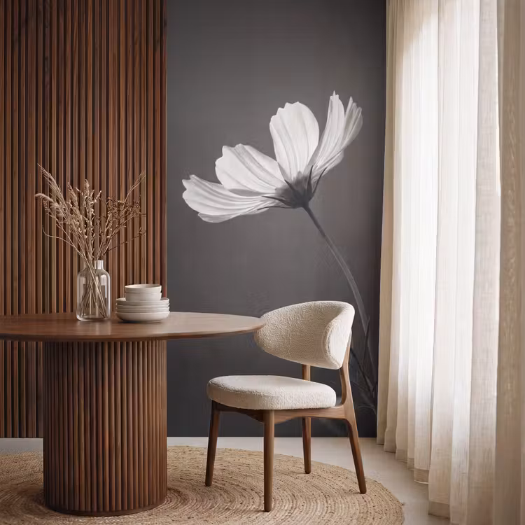 Behang - Bloem - Minimalistisch - Zwart - Wit — 4