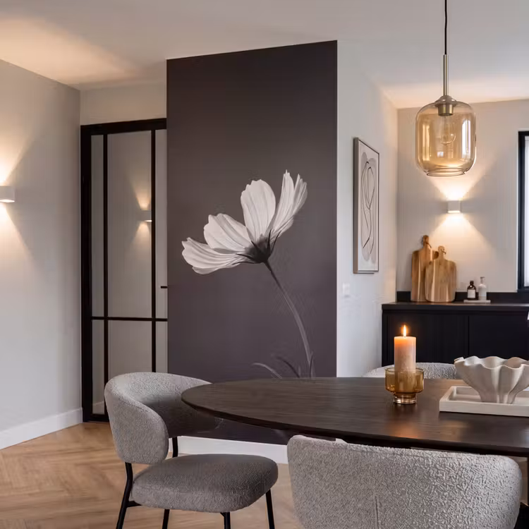 Behang - Bloem - Minimalistisch - Zwart - Wit — 5