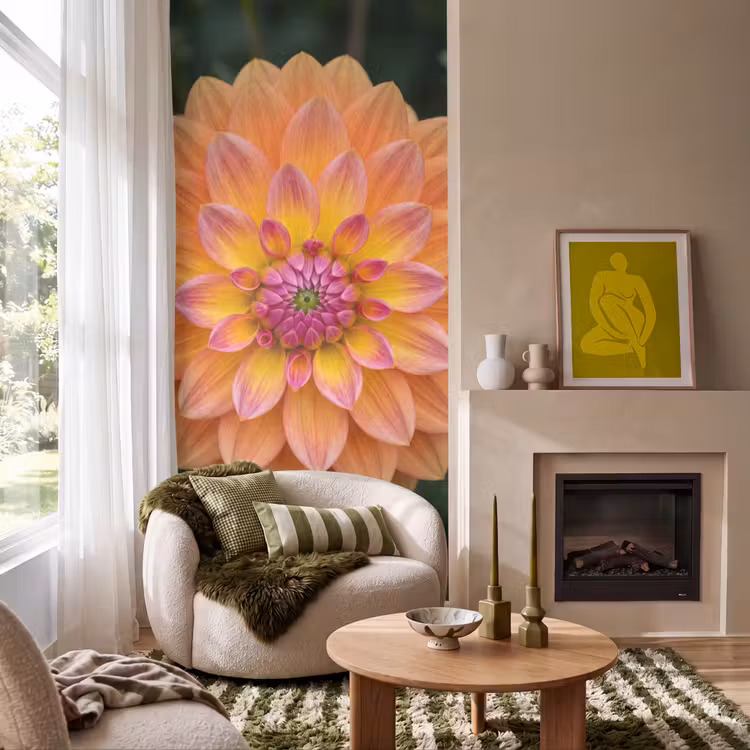 Behang - Dahlia - Bloem - Oranje — 1
