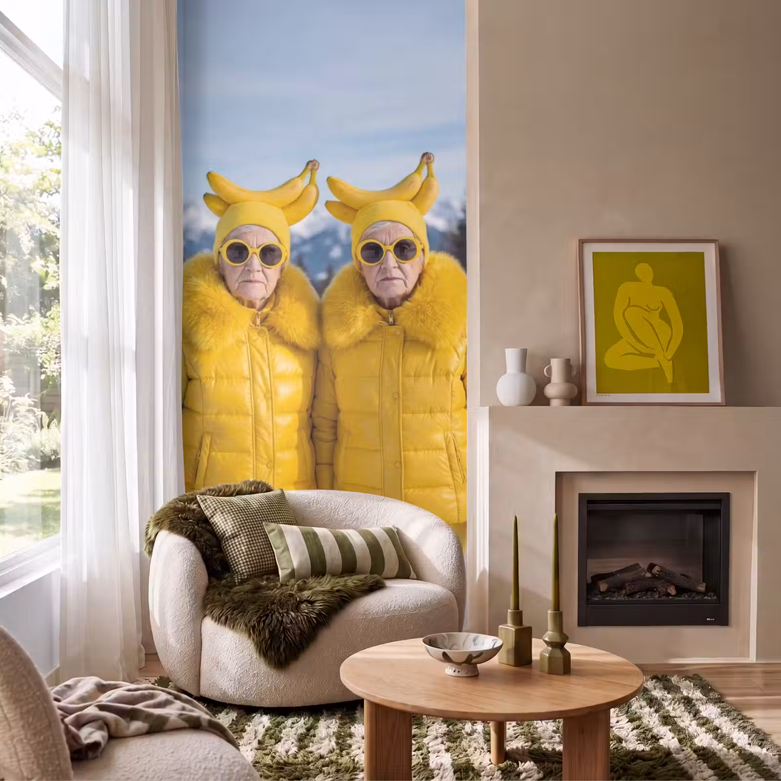 Behang - Vrouwen - Bananen - Geel — 1