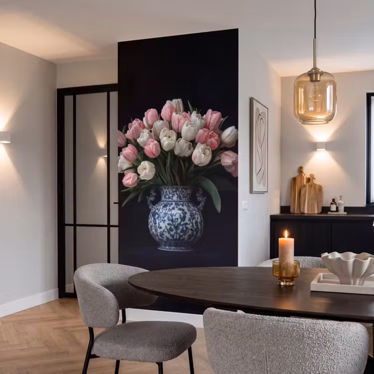 Behang - Bloemen - Roze - Tulpen - Vaas — 5