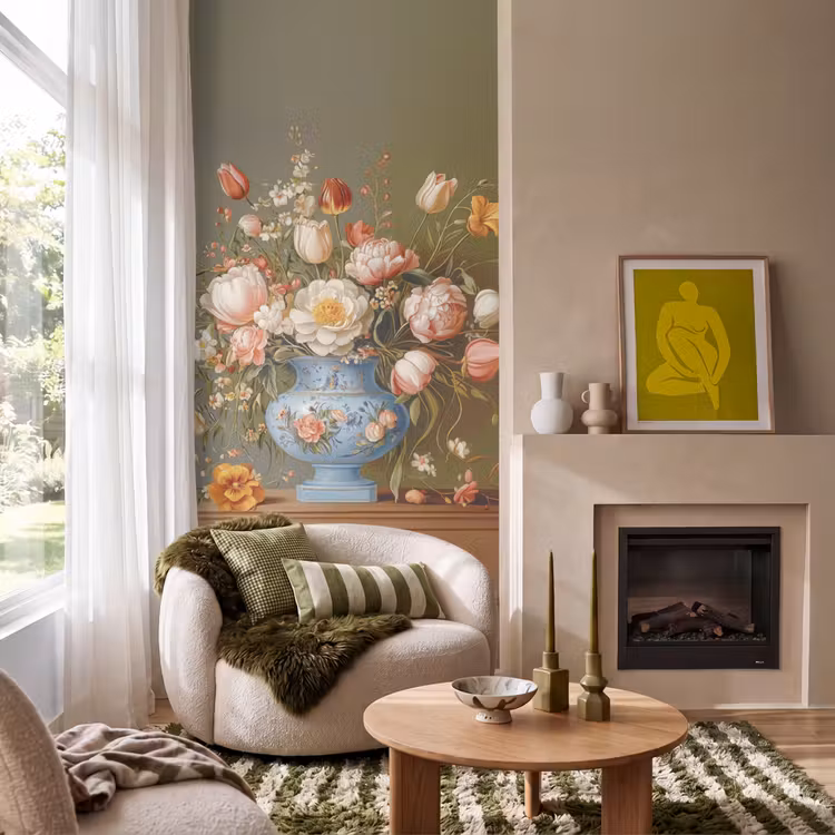 Behang - Neutral - Bloemen - Boeket - Vaas — 1