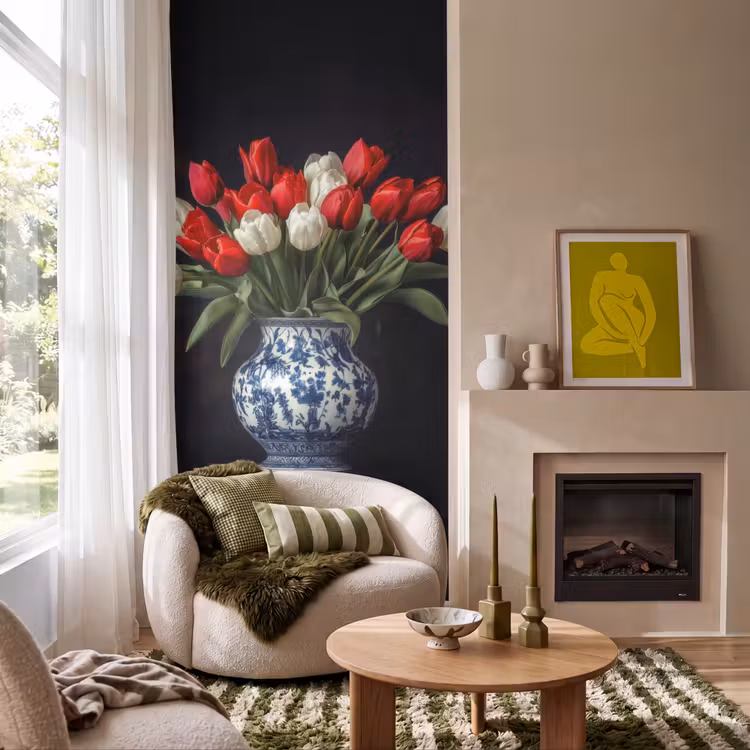 Behang - Rode - Bloemen - Tulpen - Vaas — 1