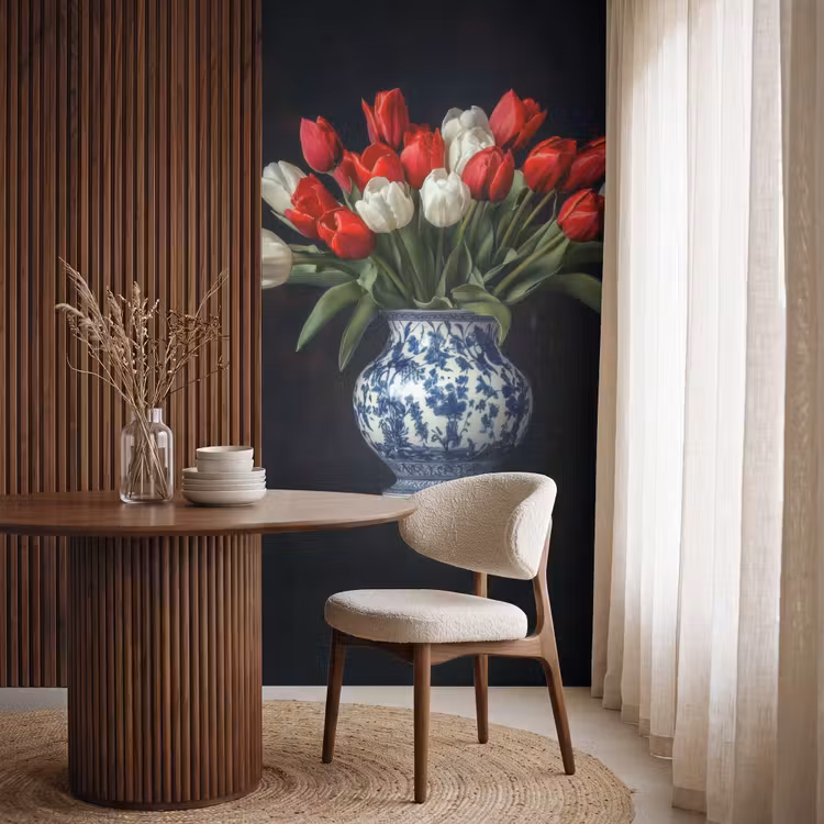 Behang - Rode - Bloemen - Tulpen - Vaas — 4