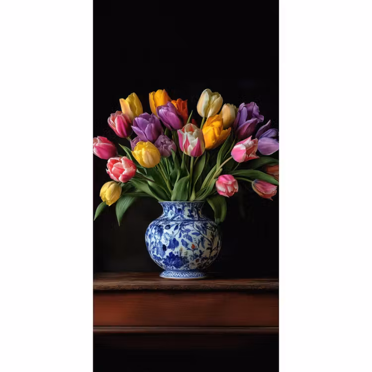 Behang - Tulpen - Kleuren - Hout - Vaas — 2