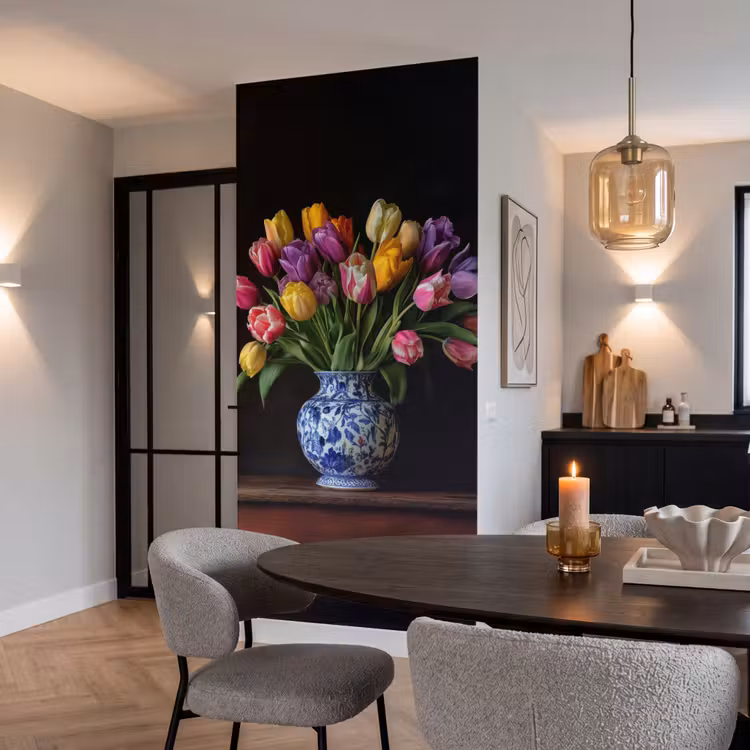 Behang - Tulpen - Kleuren - Hout - Vaas — 5