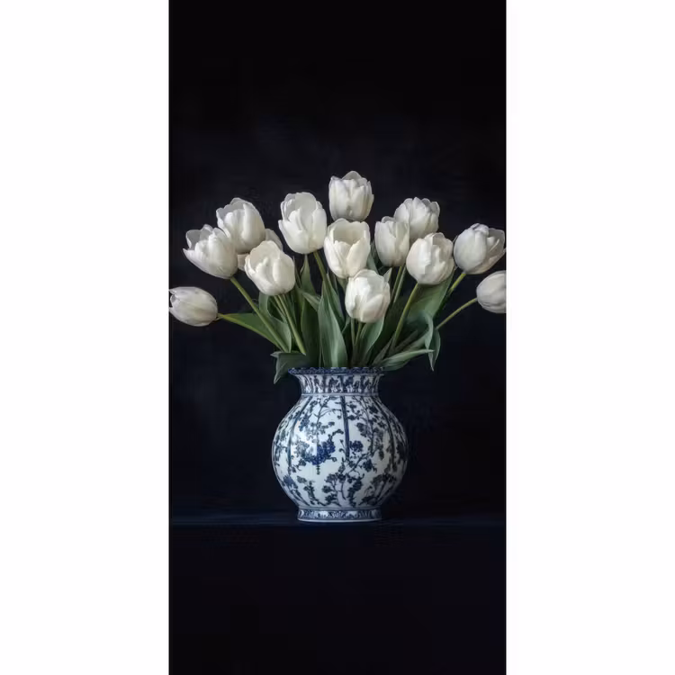 Behang - Wit - Bloemen - Tulpen - Vaas — 2
