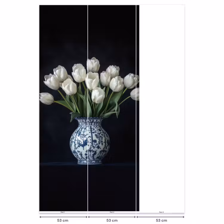Behang - Wit - Bloemen - Tulpen - Vaas — 6