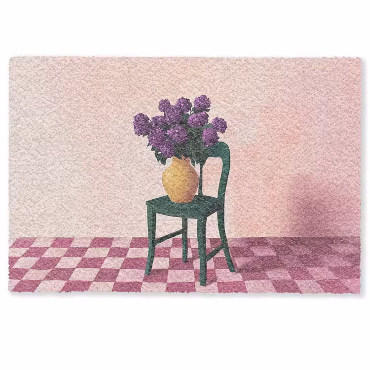 Deurmat - Stoel - Vaas - Bloemen - Geblokt — 1
