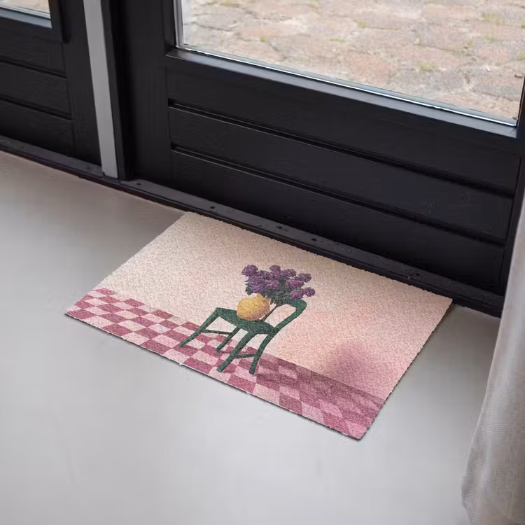 Deurmat - Stoel - Vaas - Bloemen - Geblokt — 2