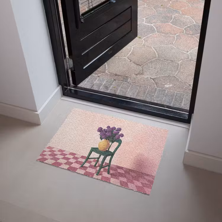Deurmat - Stoel - Vaas - Bloemen - Geblokt — 4