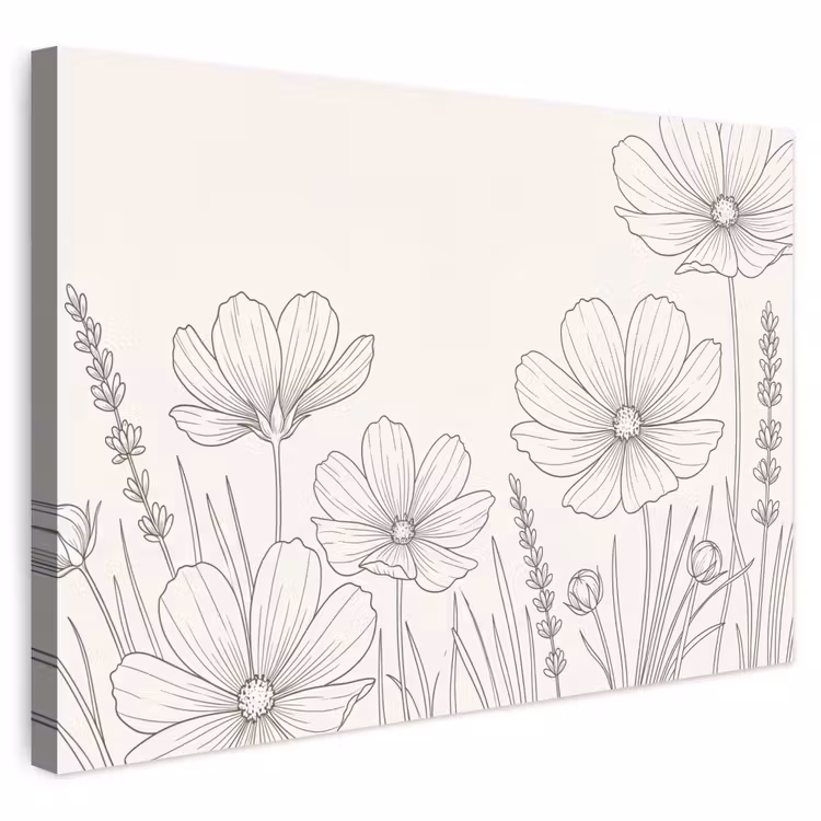 Buiten canvas - Minimalistisch - Modern - Bloemen - Beige