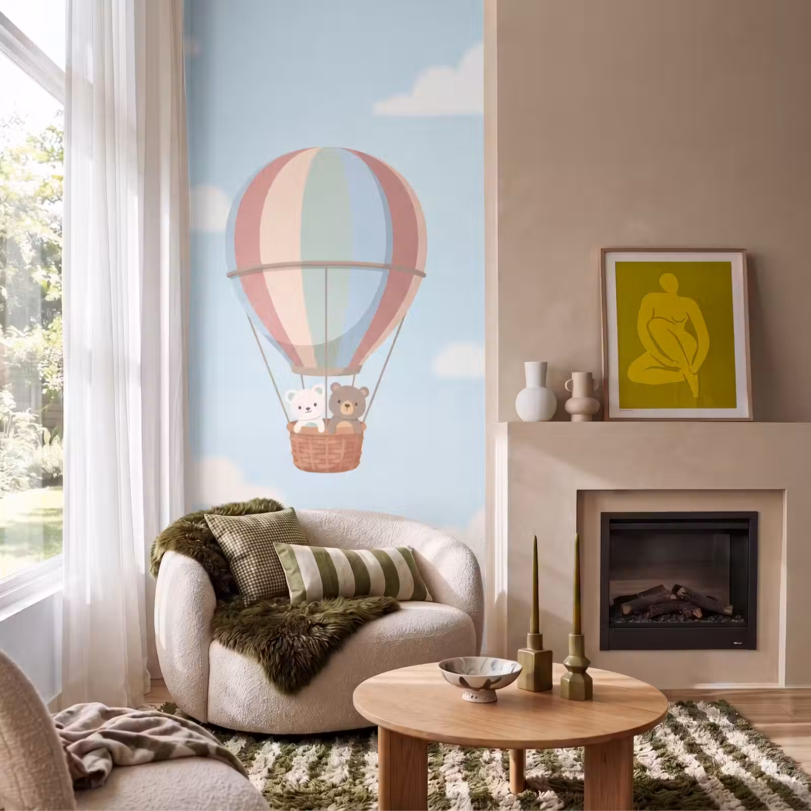 Behang - Luchtballon - Beren - Pastel — 1