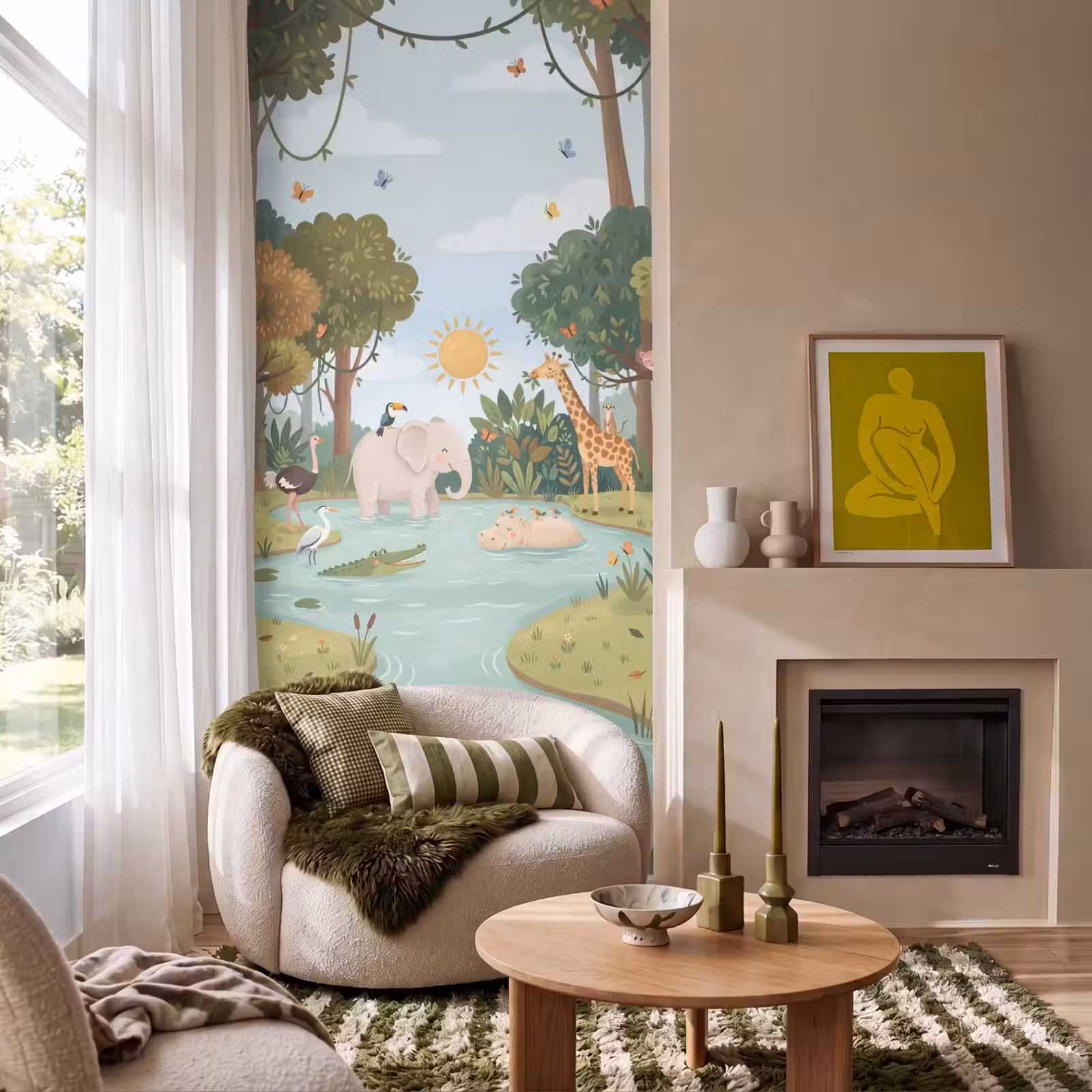 Behang - Jungle - Oase - Dieren - Kleurrijk — 1