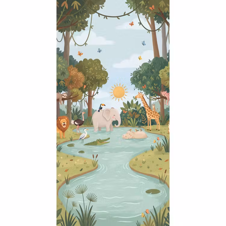 Behang - Jungle - Oase - Dieren - Kleurrijk — 2
