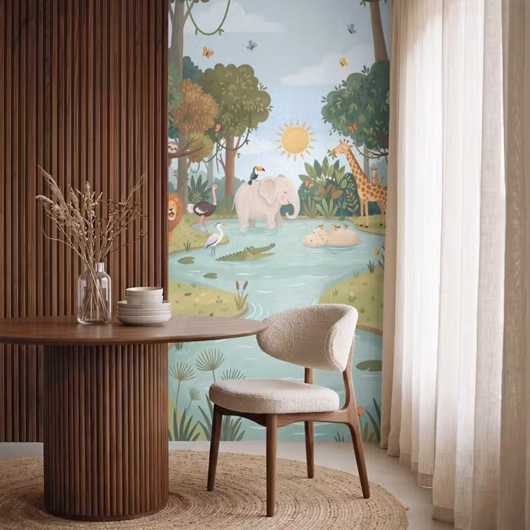 Behang - Jungle - Oase - Dieren - Kleurrijk — 4