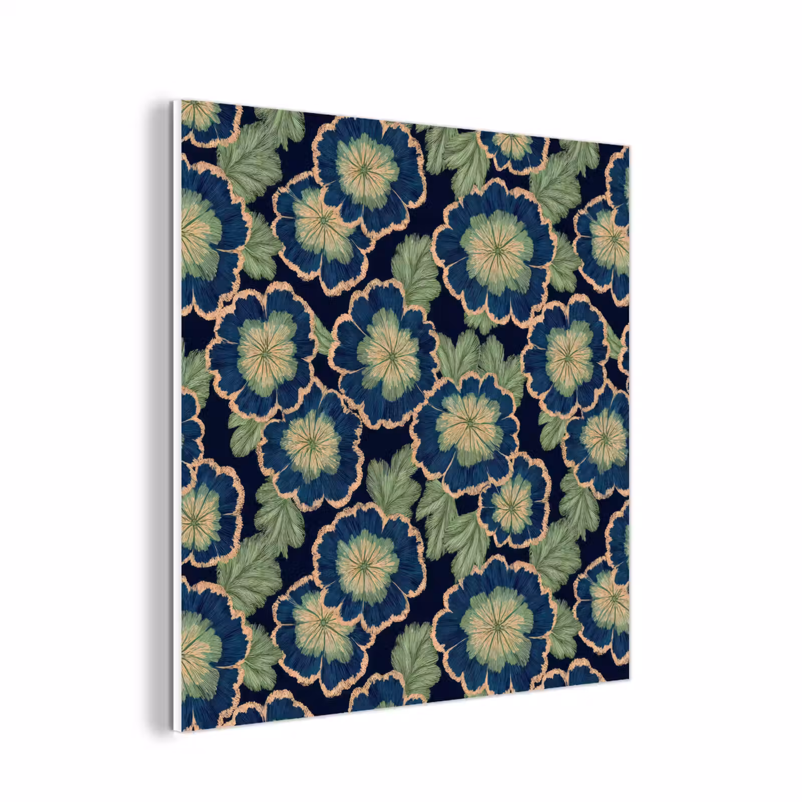 Forex - Bloemen - Borduurwerk - Patroon - Blauw - Groen — 1