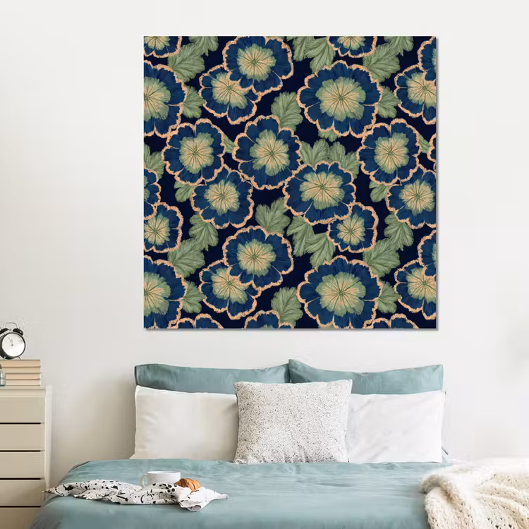 Forex - Bloemen - Borduurwerk - Patroon - Blauw - Groen — 2