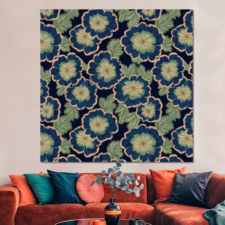 Forex - Bloemen - Borduurwerk - Patroon - Blauw - Groen — 3