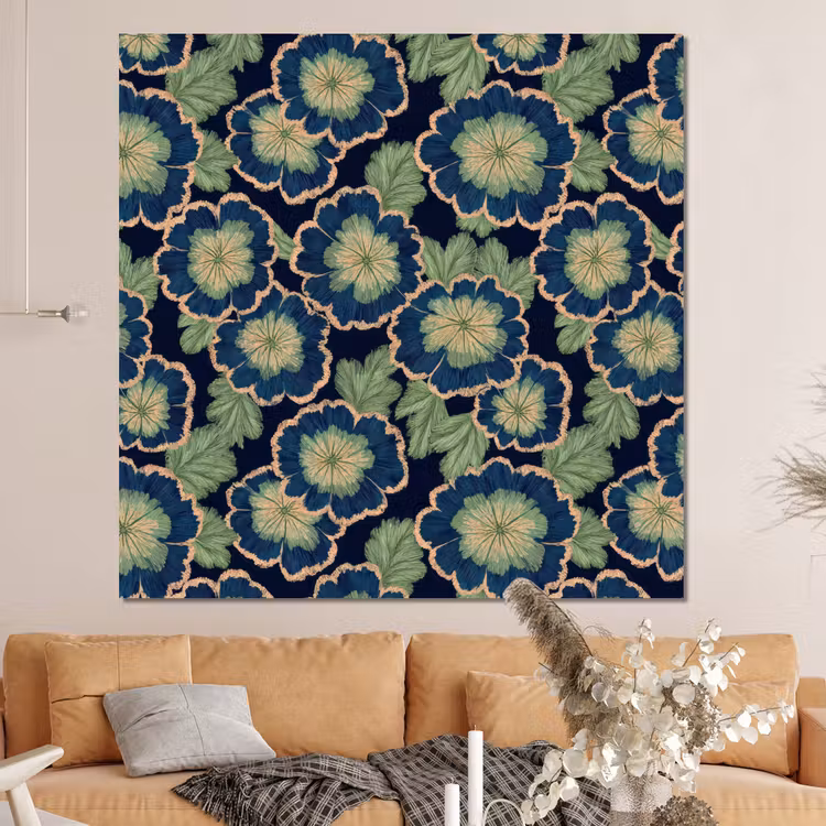 Forex - Bloemen - Borduurwerk - Patroon - Blauw - Groen — 4