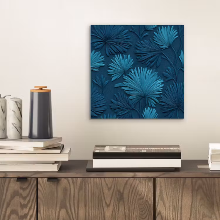 Aluminium schilderij - Bladeren - Reliëf - Patroon - Oceaanblauw - Modern — 2