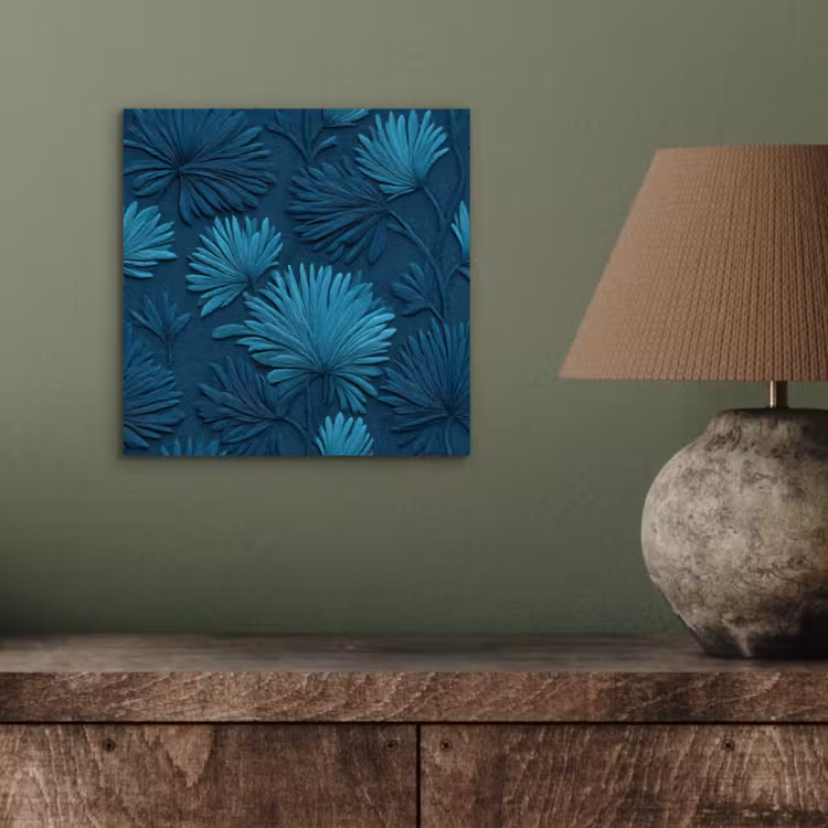 Aluminium schilderij - Bladeren - Reliëf - Patroon - Oceaanblauw - Modern — 3