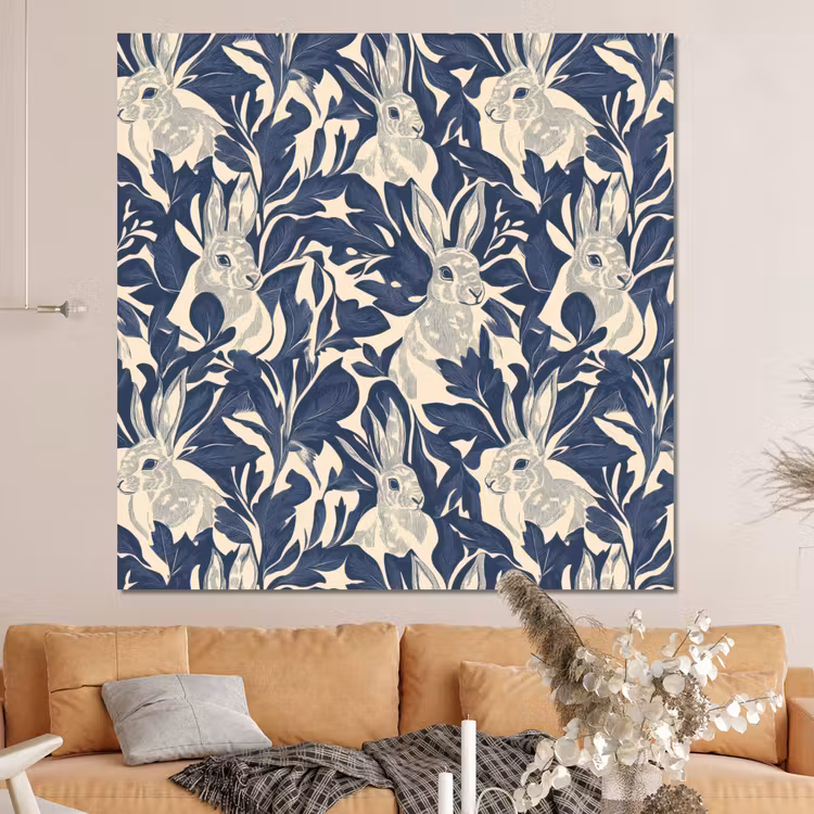 Forex - Hazen - Bladeren - Patroon - Blauw - Beige — 4