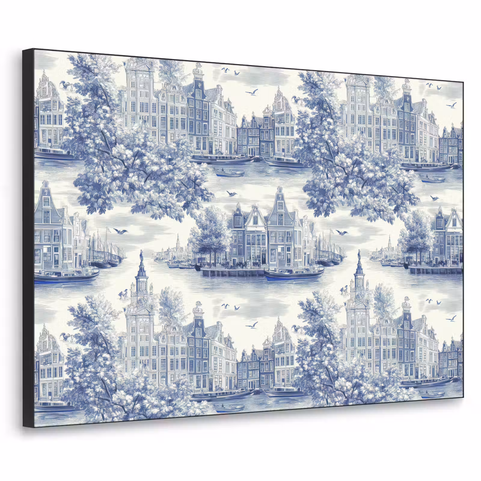 Art Frame - Huizen - Bomen - Water - Vogels - Blauw — 1