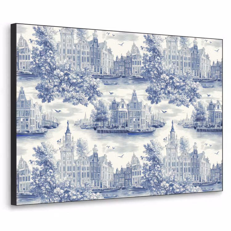 Art Frame - Huizen - Bomen - Water - Vogels - Blauw — 1