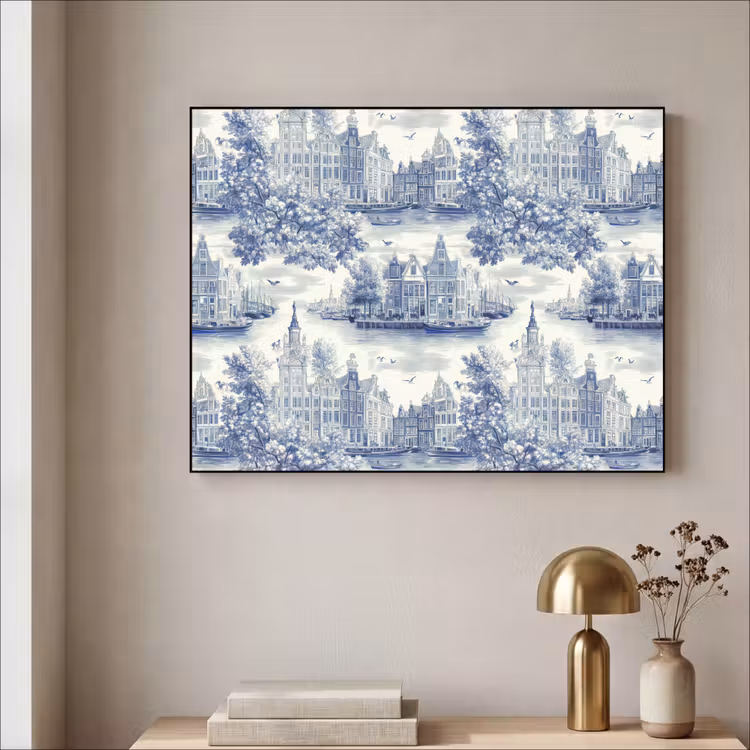 Art Frame - Huizen - Bomen - Water - Vogels - Blauw — 5