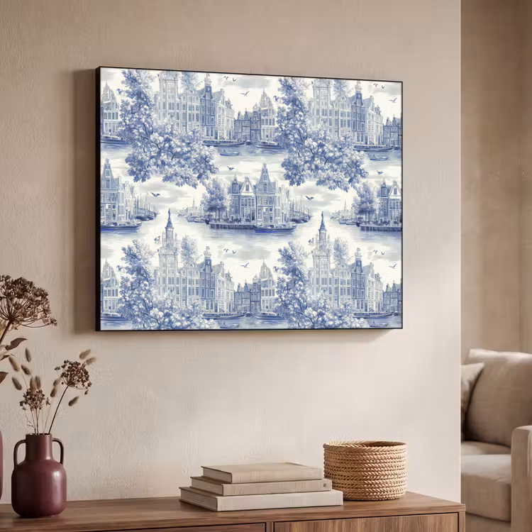 Art Frame - Huizen - Bomen - Water - Vogels - Blauw — 7