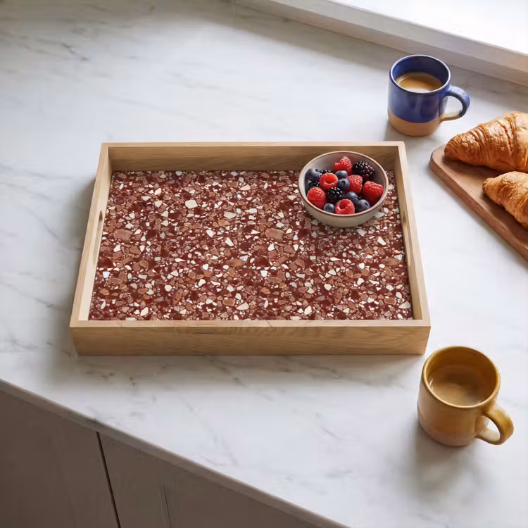 Dienblad - Terrazzo - Patroon - Steentextuur - Roodbruin — 4