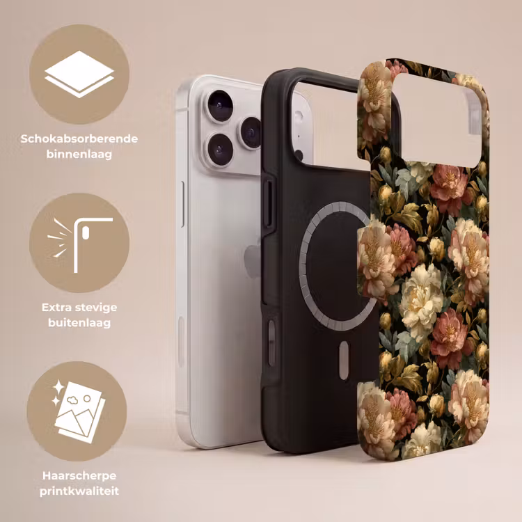 Telefoonhoesje Toughcase - Bloemen - Barok - Patroon - Roze - Crème — 3