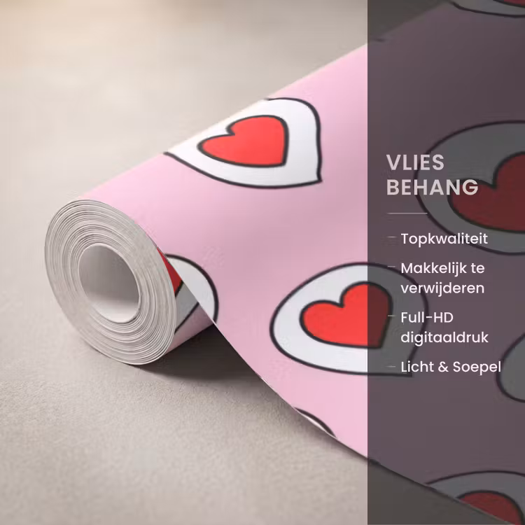 Behang - Hartjes - Patroon - Rood — 3
