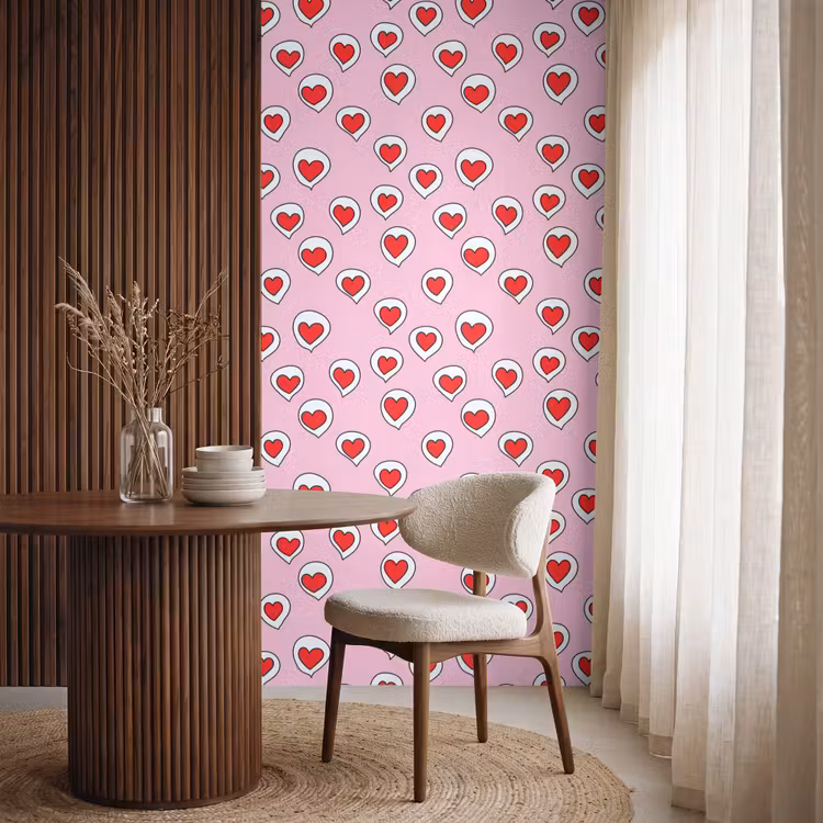 Behang - Hartjes - Patroon - Rood — 4