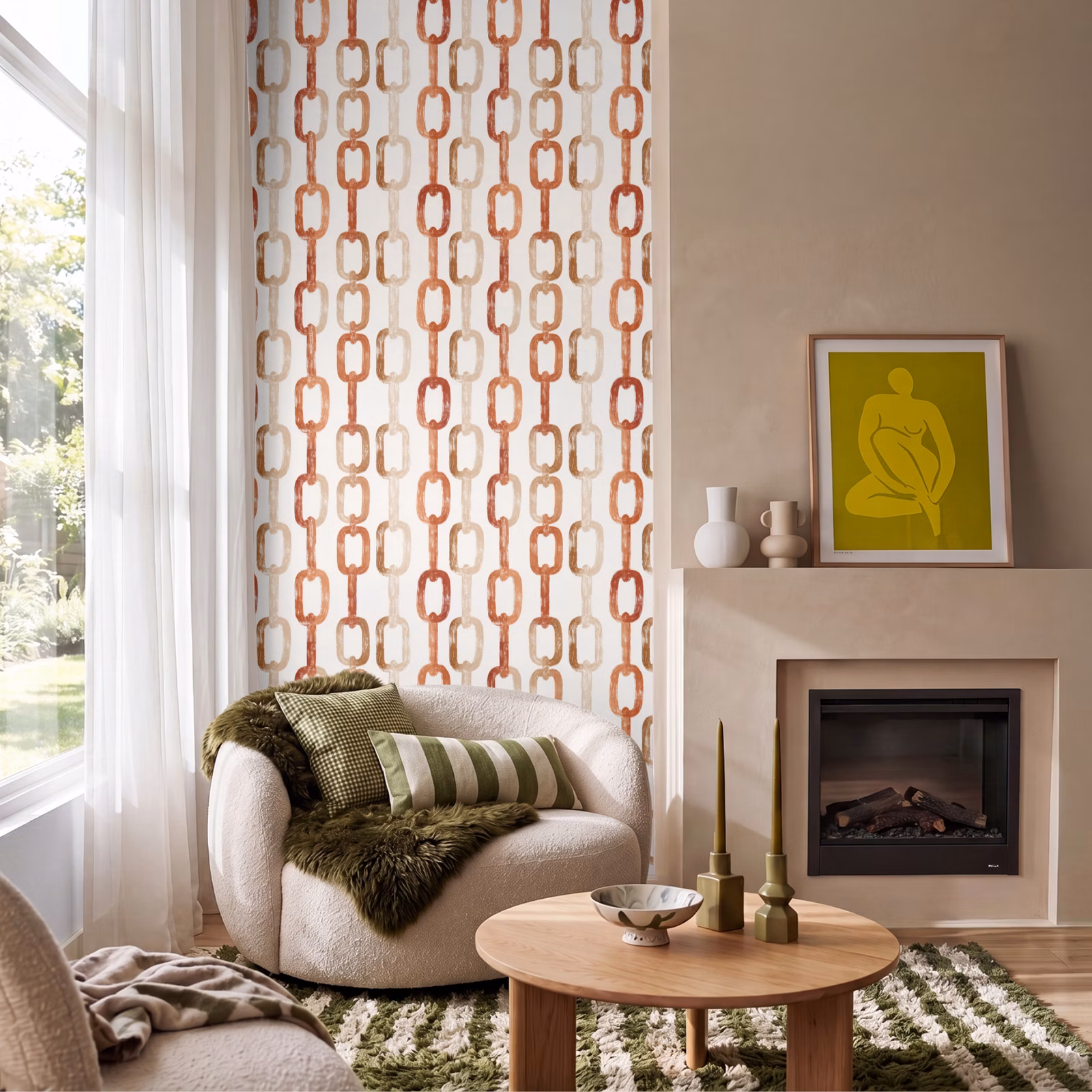 Behang - Kettingschakels Patroon Terracotta — 1