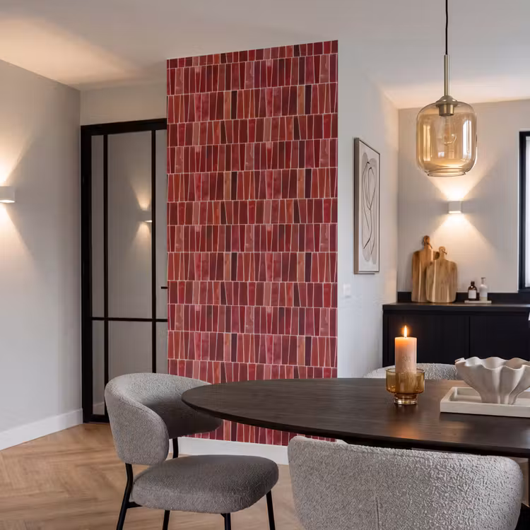 Behang - Tegels - Modern - Structuur - Dieprood — 5