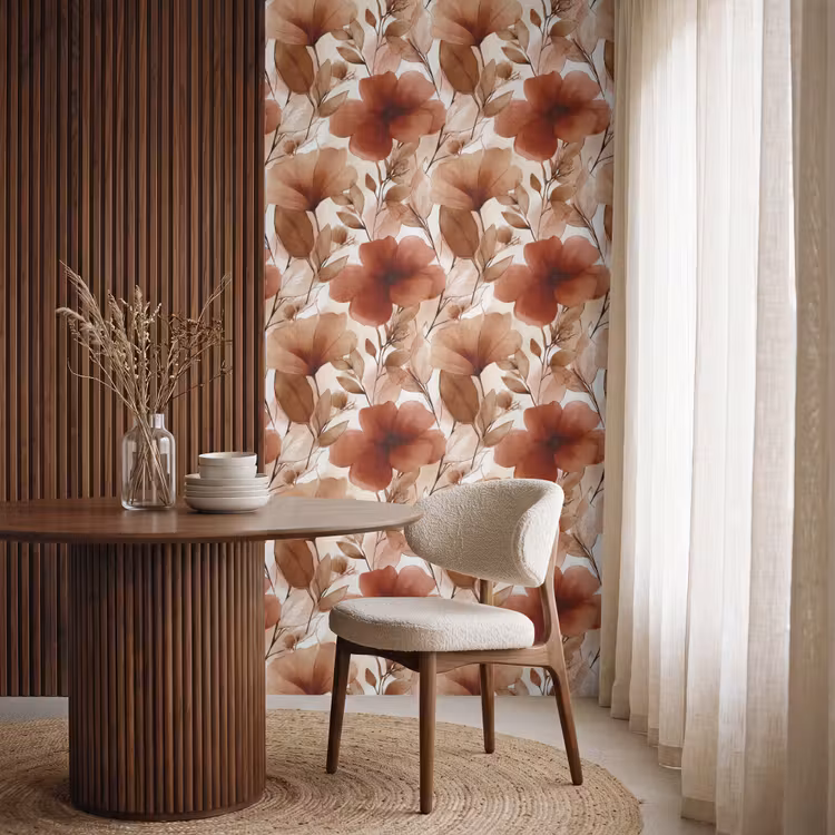 Behang - Bloemen en Bladeren Aquarel Terracotta — 4