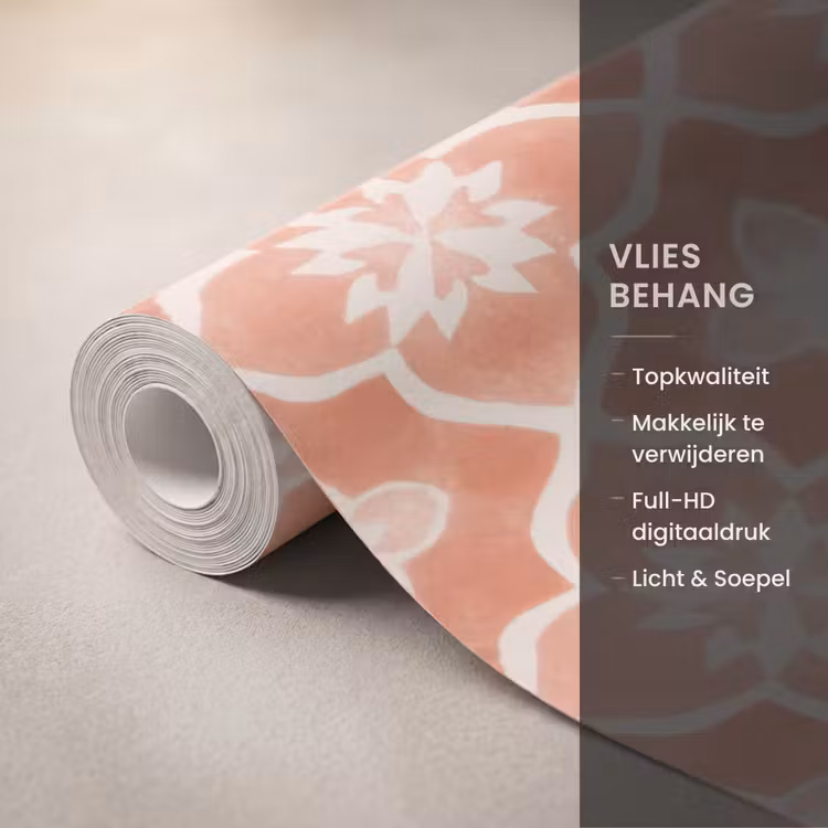 Behang - Zalmroze Tegelpatroon Bloemen — 3