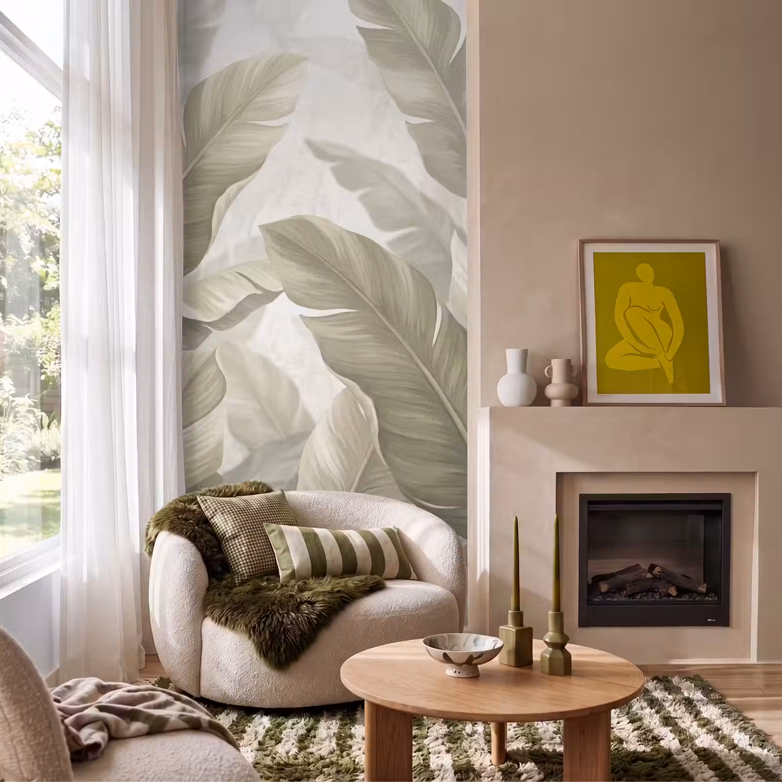 Behang - Bladeren - Tropisch - Natuur - Abstract - Beige — 1