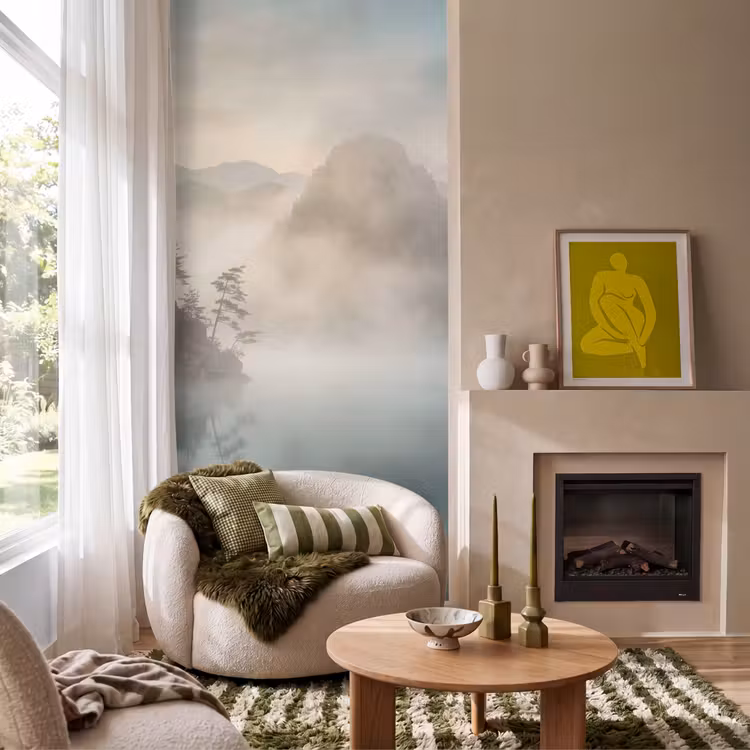 Behang - Landschap - Bergen - Mist - Water - Natuur — 1