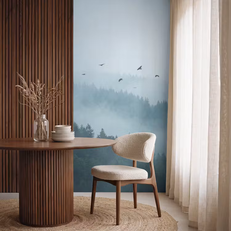 Behang - Bos - Mist - Vogels - Natuur - Groen — 4