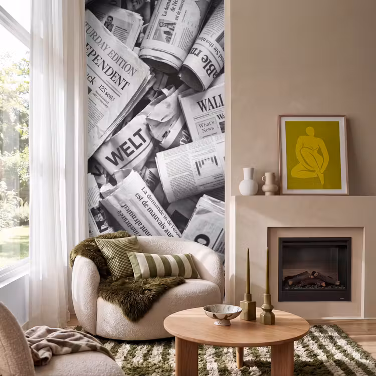 Behang - Krant - Stapel - Nieuws - Zwart-wit — 1