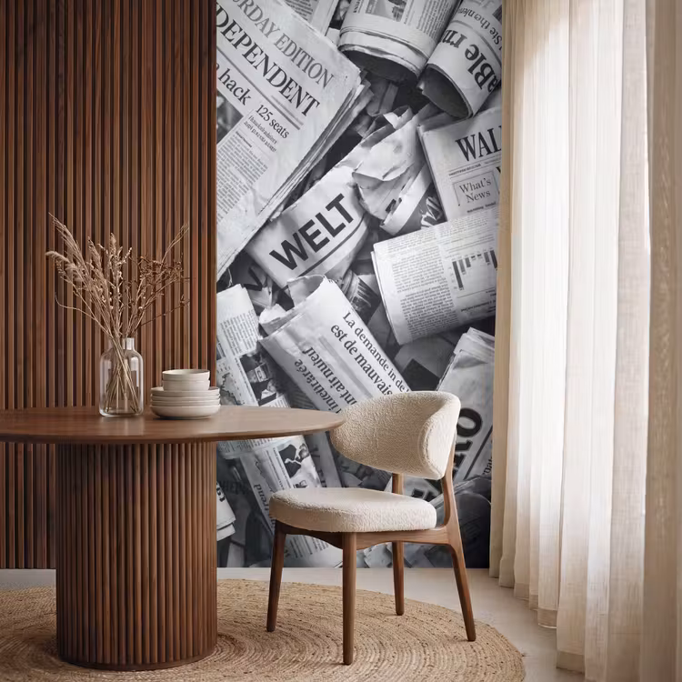 Behang - Krant - Stapel - Nieuws - Zwart-wit — 4